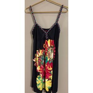 Silvergate Womens Navy Floral Braided Strap Mini Dress Size Large Summer Boho